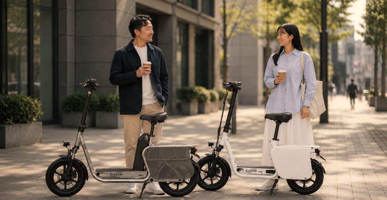 街中でEcoSlide Proと過ごす二人